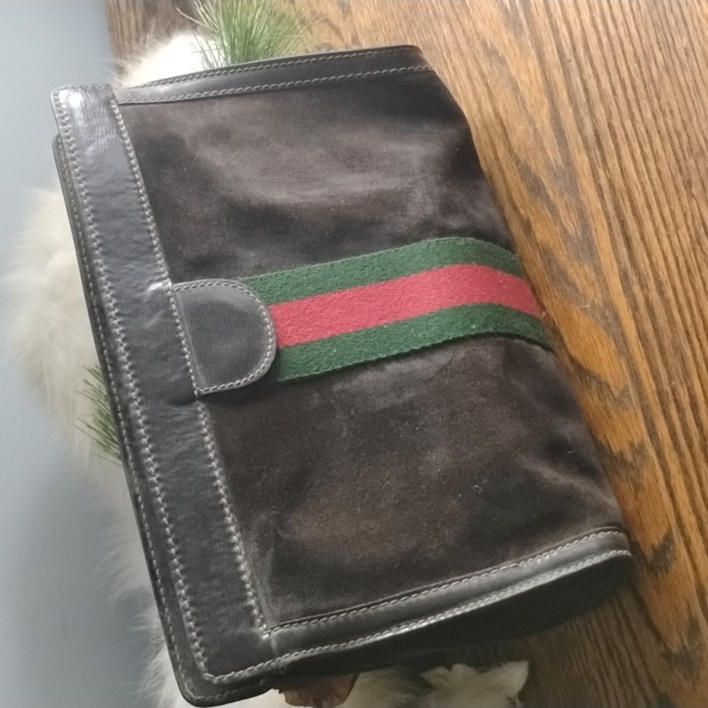 Gucci Stylish Brown Suded and Green Men's Travel Shaving Bag - Picture 2 of 7
